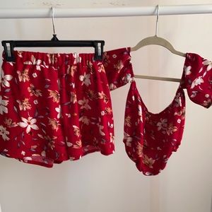 🛍SHEIN RED FLORAL SET S
